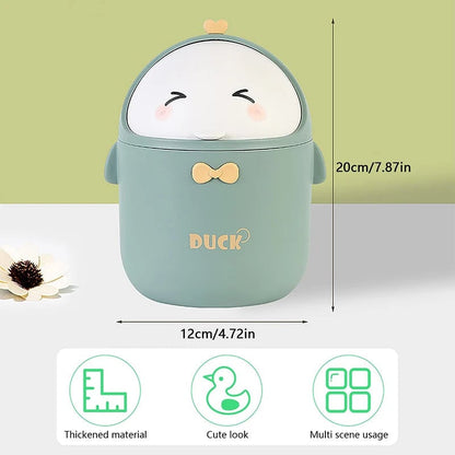 Mini Desktop Trash Can with Lid - Portable Cute Cartoon Design