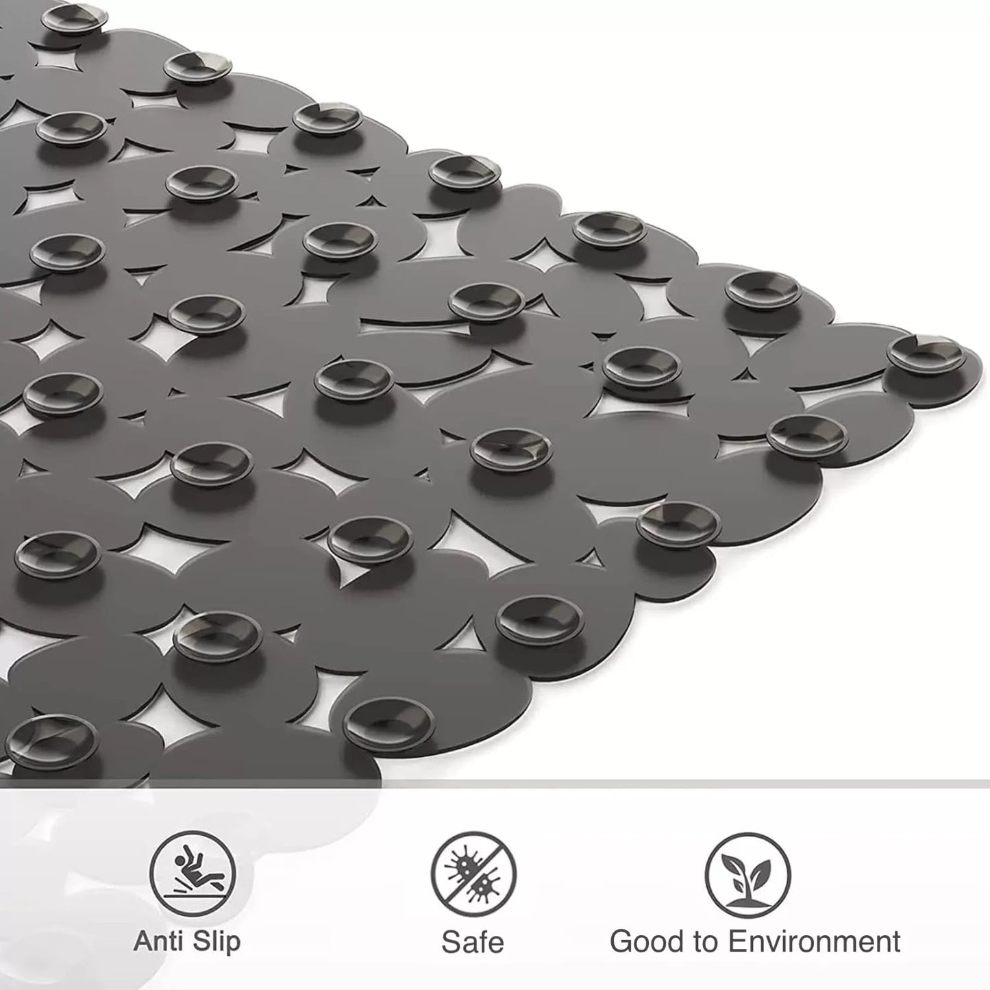 Square Non Slip Shower Mat 53x52cm Suction Cups Drain Holes Bath