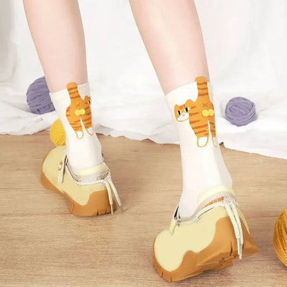 Discover premium 3D cartoon cat mid socks with anti-odor technology and breathable soft fabric. Perfect for casual wear with creative cute designs.