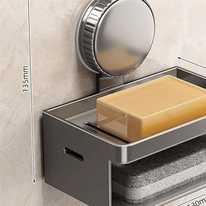 Wall-Mounted Aluminum Soap Dish with Suction Cup & Drain Rack