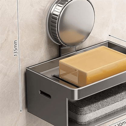 Wall-Mounted Aluminum Soap Dish with Suction Cup & Drain Rack