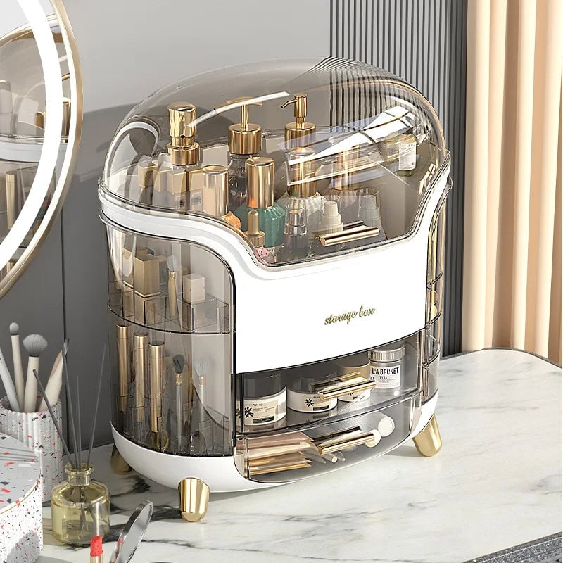 Waterproof Makeup Organizer with Lid & Drawers - Countertop Storage