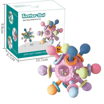 Rotating Rattle Ball Silicone Teether Baby Toy 0-12 Months Sensory