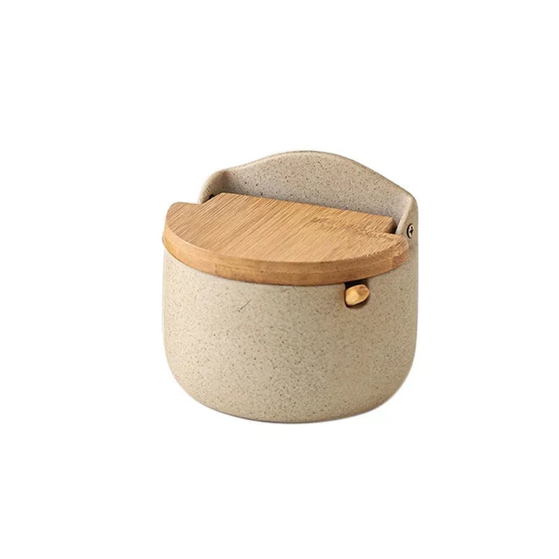 Japanese Ceramic Spice Jar with Bamboo Lid & Spoon - Kitchen Storage