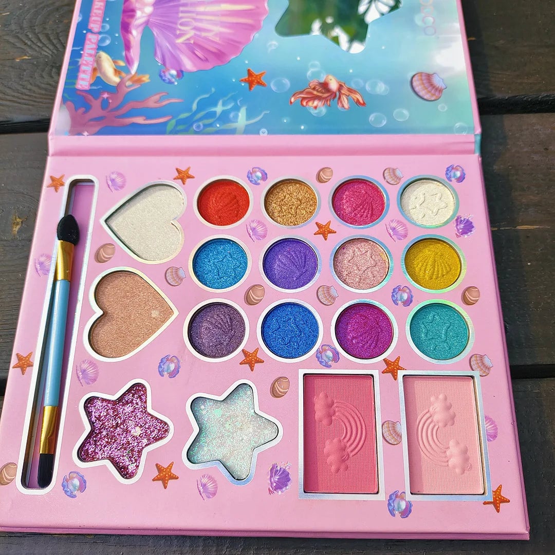 18-Color Fluorescent Pink Matte Eyeshadow Palette with Mirror