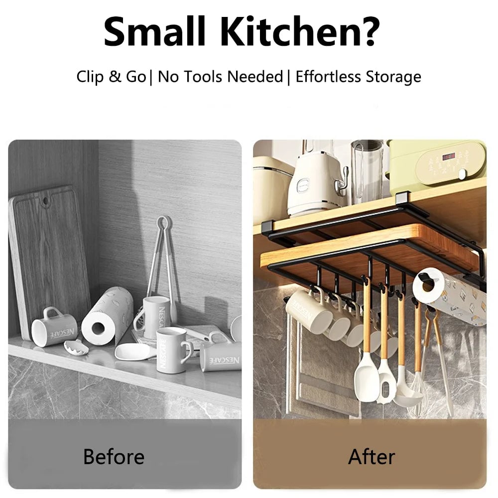 Under Cabinet Hanging Organizer Rack Multi-Hook Kitchen Storage