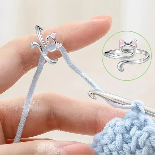 Adjustable Cat Ring Yarn Guide - Crochet Tension Control Thimble