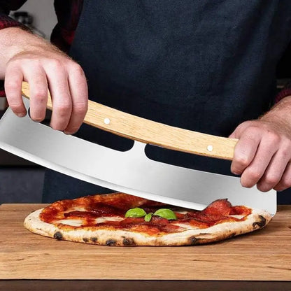 Stainless Steel Pizza Cutter with Wooden Handle - Sharp Wheel Slicer