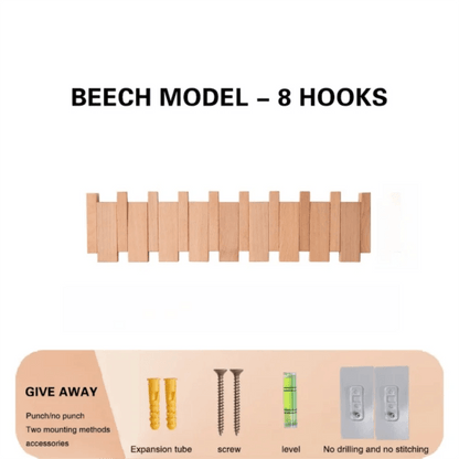 Wall Mounted Wood Coat Rack 8 Hooks Piano Key Shaped Entry Porch