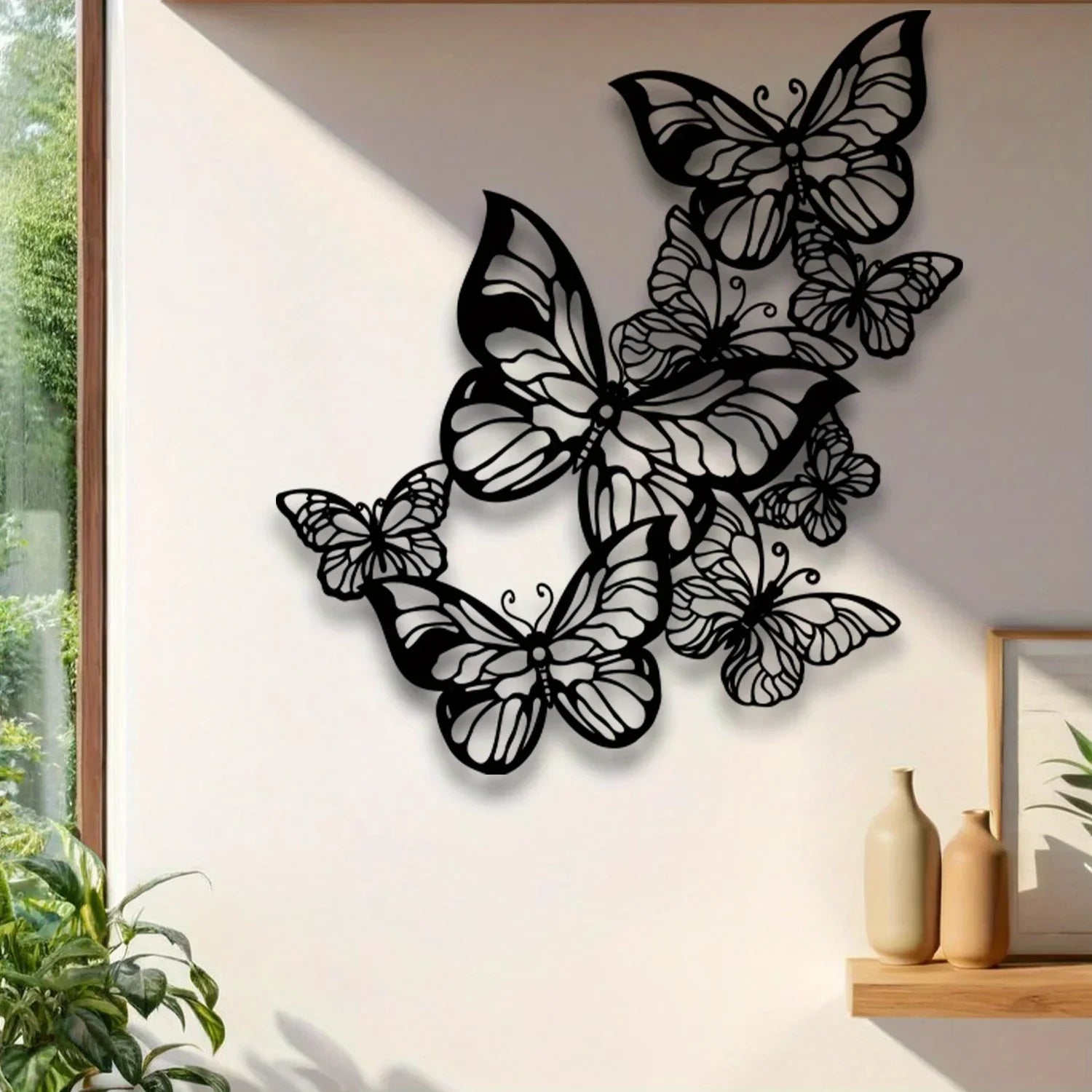 Black White Butterfly Flower Metal Wall Art Iron Sculpture Decor