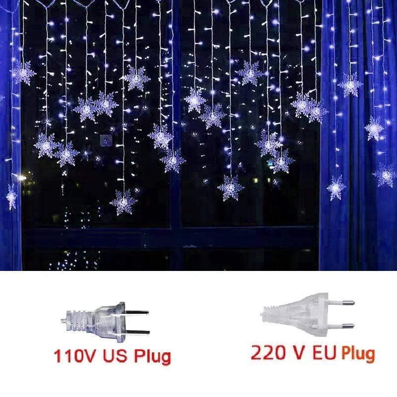 3M LED Snowflake Curtain String Lights Waterproof Outdoor Christmas