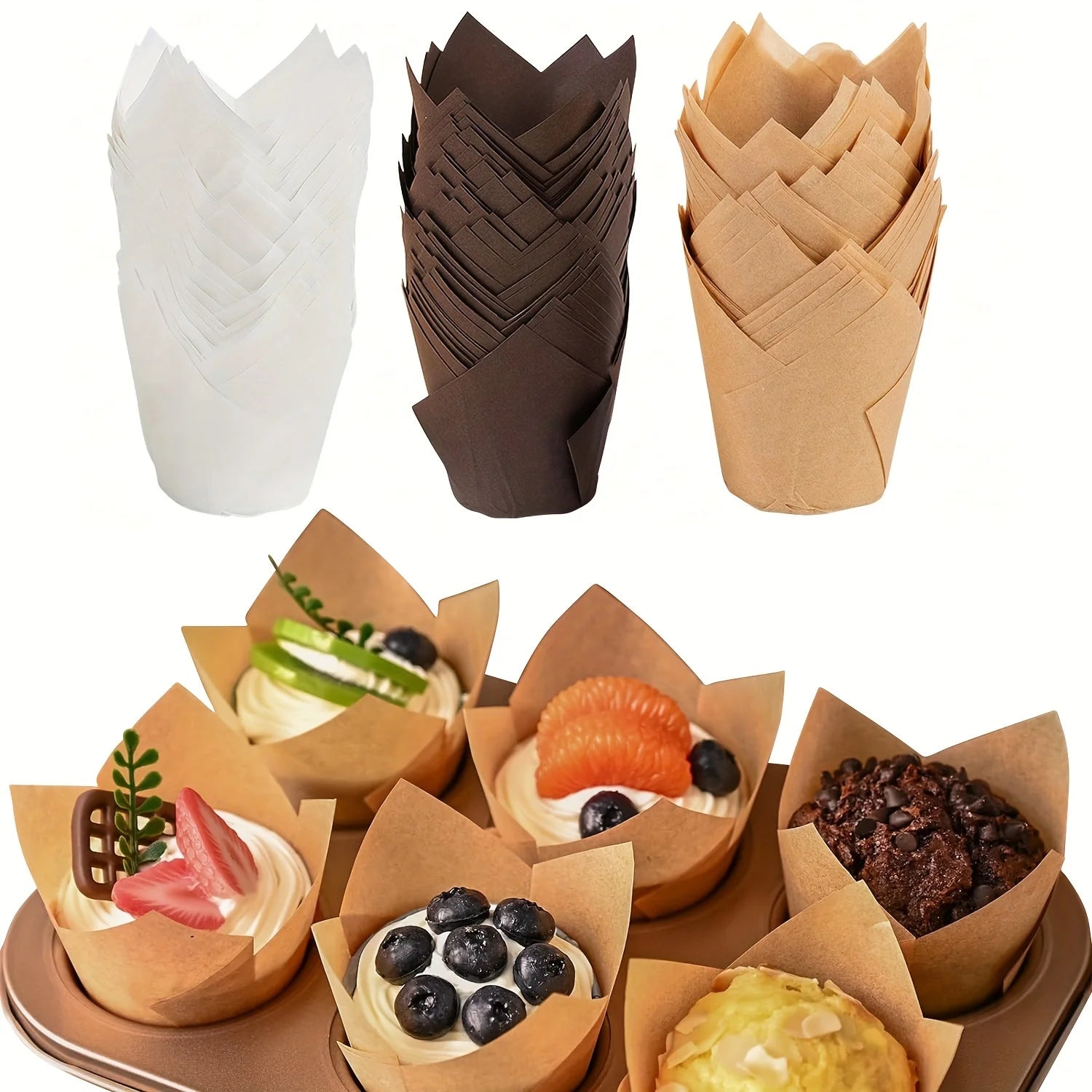 50pcs Tulip Oilproof Paper Cupcake Cases - Decorative Baking Cups