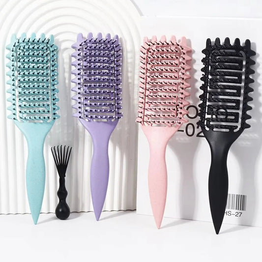 2pc Hollowed Curly Hair Styling Brush Set + Comb Cleaner - Real Wigs