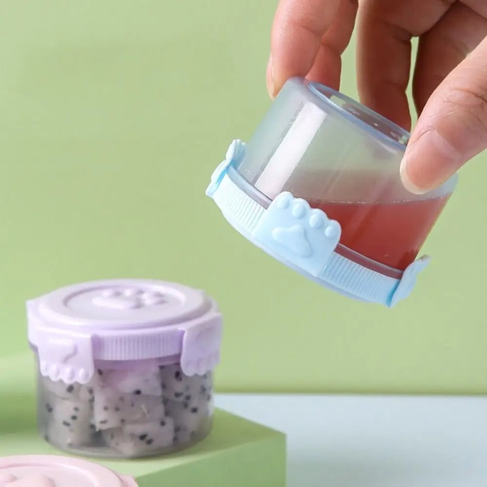 Mini Plastic Sauce Container Cat Paw Lid Round Square Sealed Box
