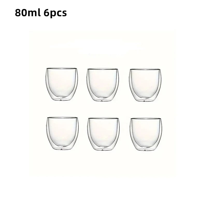 Double-Wall Insulated Clear Glass Espresso Cups 80/250/450ml Set