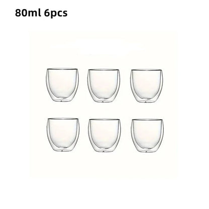 Double-Wall Insulated Clear Glass Espresso Cups 80/250/450ml Set