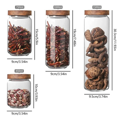 Glass Airtight Canister Wood Lid Kitchen Storage Jar Food Container