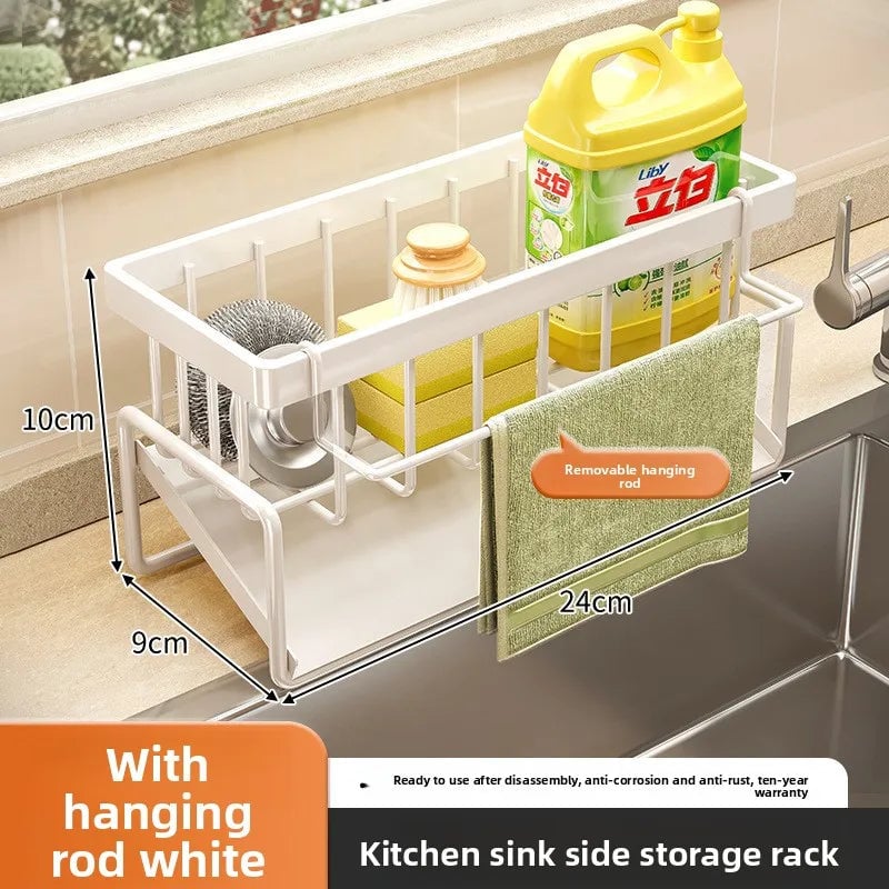 Kitchen Sink Sponge Holder Drain Rack with Hanging Hook Storage