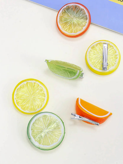 Citrus Fruit Hair Clips - Lemon Orange Design Summer Girls Hairpins