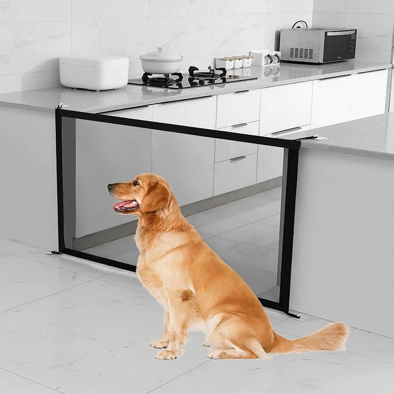 Folding Pet Safety Gate 4-Hook Breathable Mesh Dog Barrier Fence