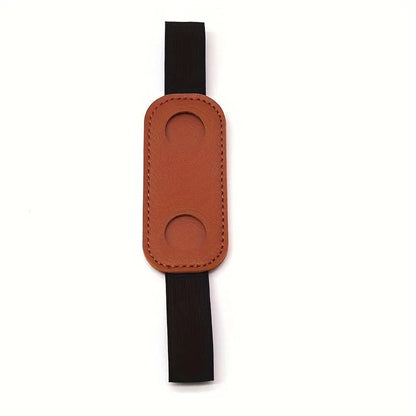 PU Leather Pen Holder Sleeve Elastic Band Clip Office Notebook