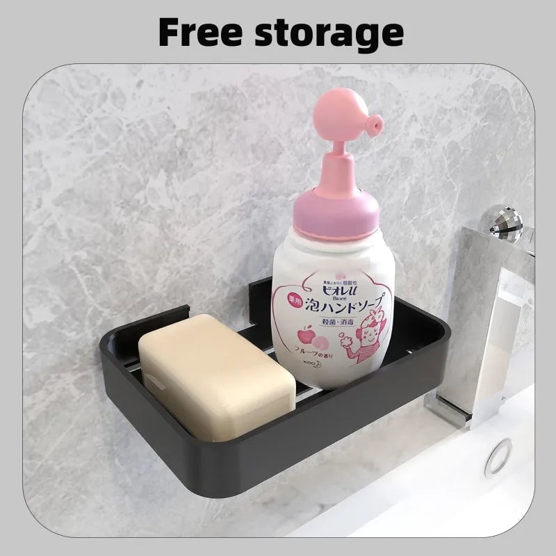 Black Aluminum Wall Mounted Soap Dish Holder Square Basket Storage