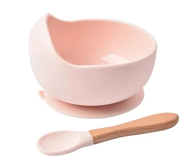 2PC Silicone Baby Feeding Bowl Set with Training Spoon - Non-Slip