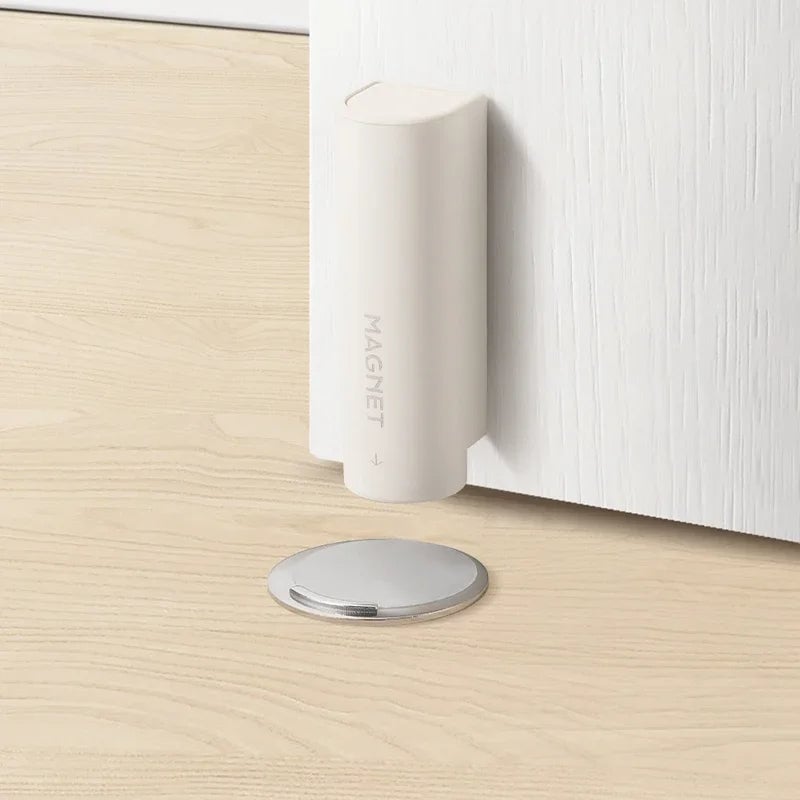 Stainless Steel Magnetic Door Stopper - Nail-Free Gray Black Base