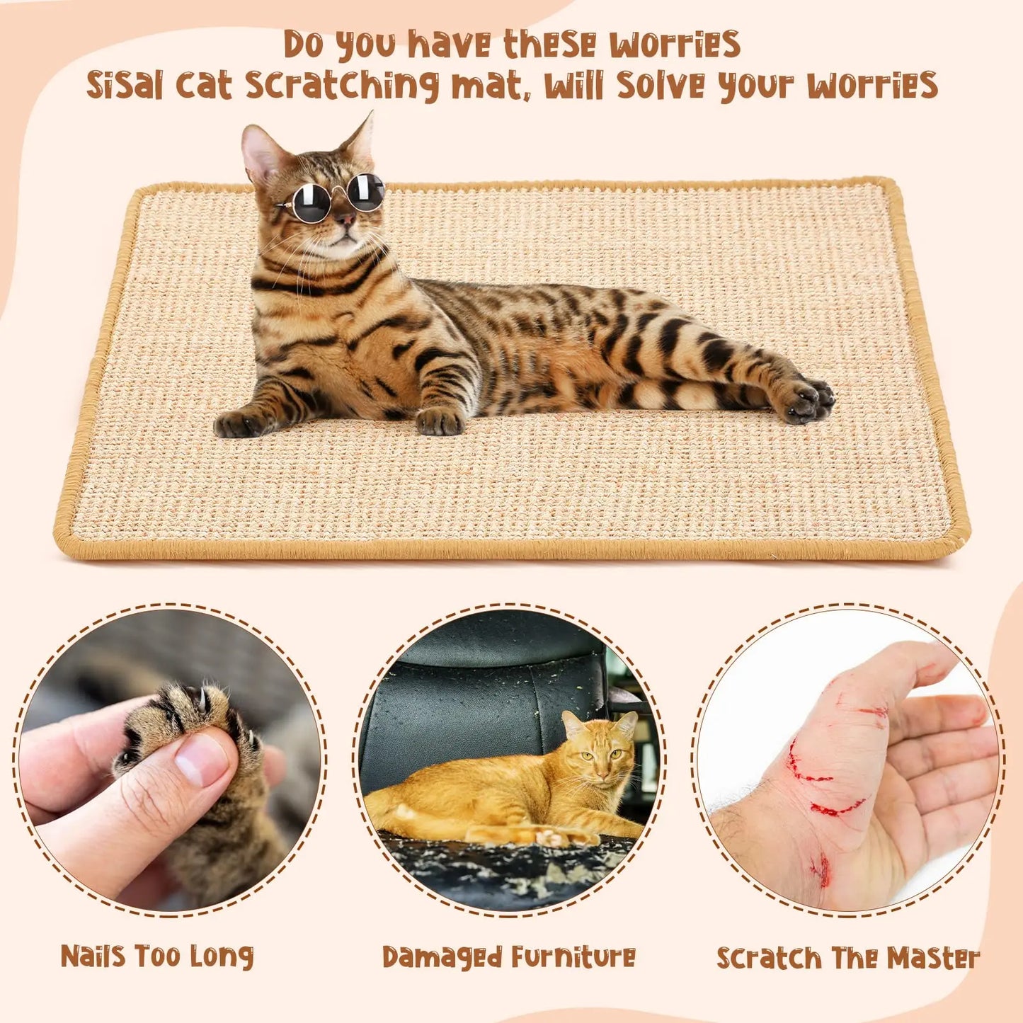 Sisal Cat Scratch Protector Mat - Furniture Couch Sofa Protection
