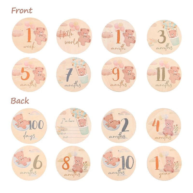 Wooden Baby Milestone Number Cards Monthly Newborn Photography Props