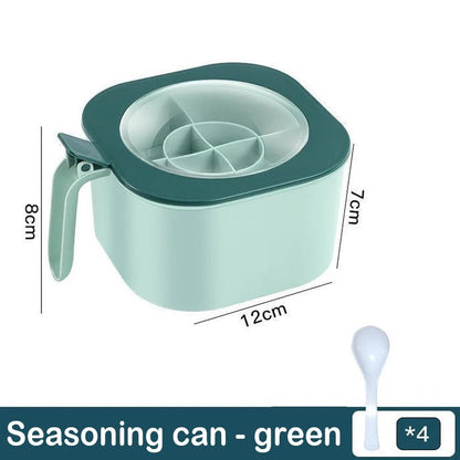4-in-1 Multi Compartment Spice Jar with Spoon Salt Pepper Container