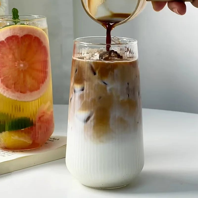 470ml Borosilicate Glass Cup - Vertical Striped Coffee Mug