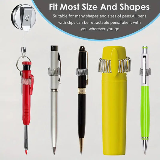 Retractable Steel Wire Pen Holder Anti-Loss Metal Clip Case 1-2pcs