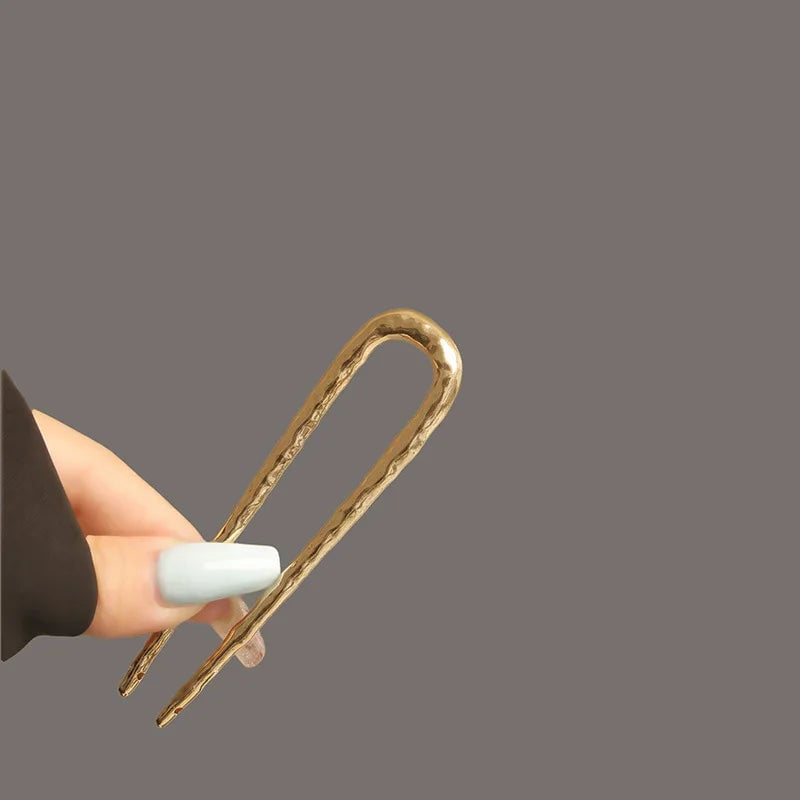 Metal Alloy U-Shaped Hair Forks Hammer Pattern Hairpins Women