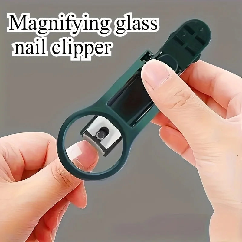 Premium Stainless Steel Concave Nail Clipper with Magnifying Lens - Ergonomic Rubber Grip Handle for Seniors