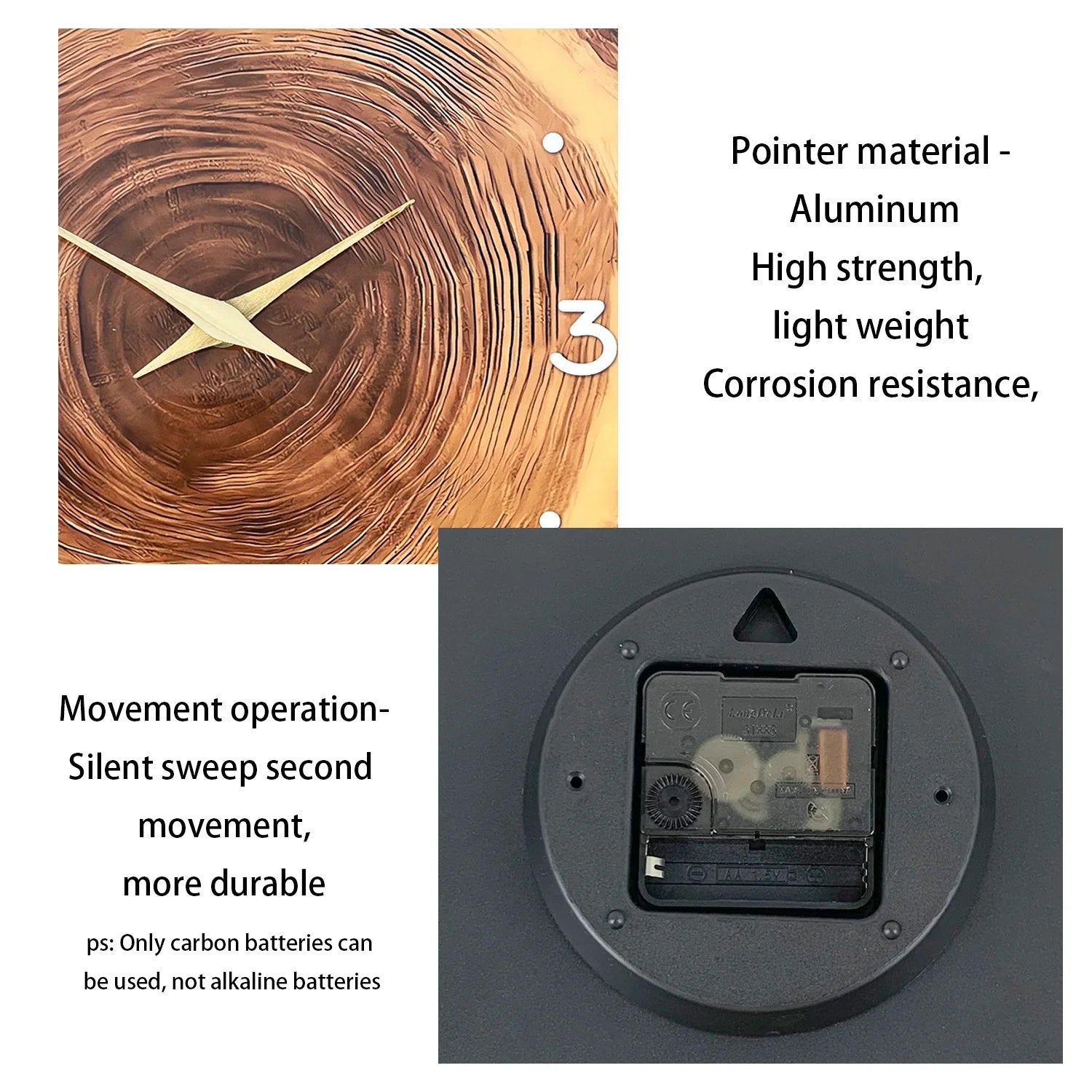 Wooden Ring Veneer Wall Clock - Silent Solid Wood Cross Section