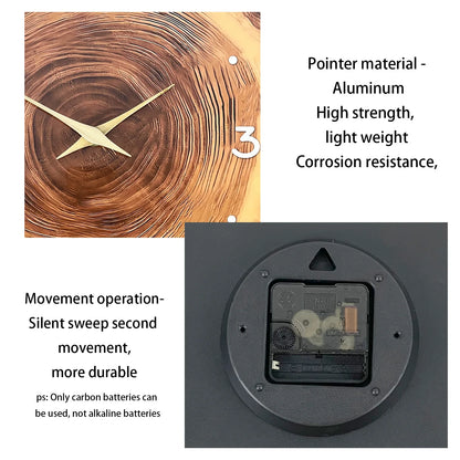 Wooden Ring Veneer Wall Clock - Silent Solid Wood Cross Section