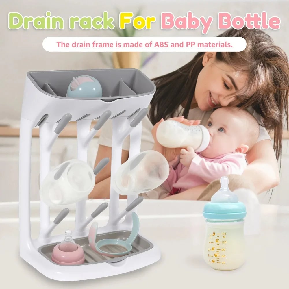 Baby Bottle Drying Rack Countertop Holder Detachable Tray Organizer