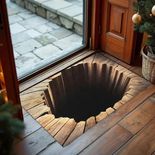 3D Broken Wood Visual Illusion Anti-Slip Door Mat Indoor Outdoor