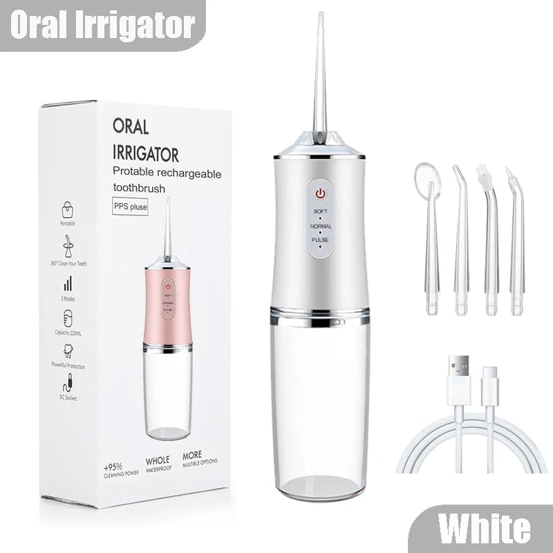 USB Rechargeable Water Flosser 220ml 3 Modes 4 Tips Portable Dental