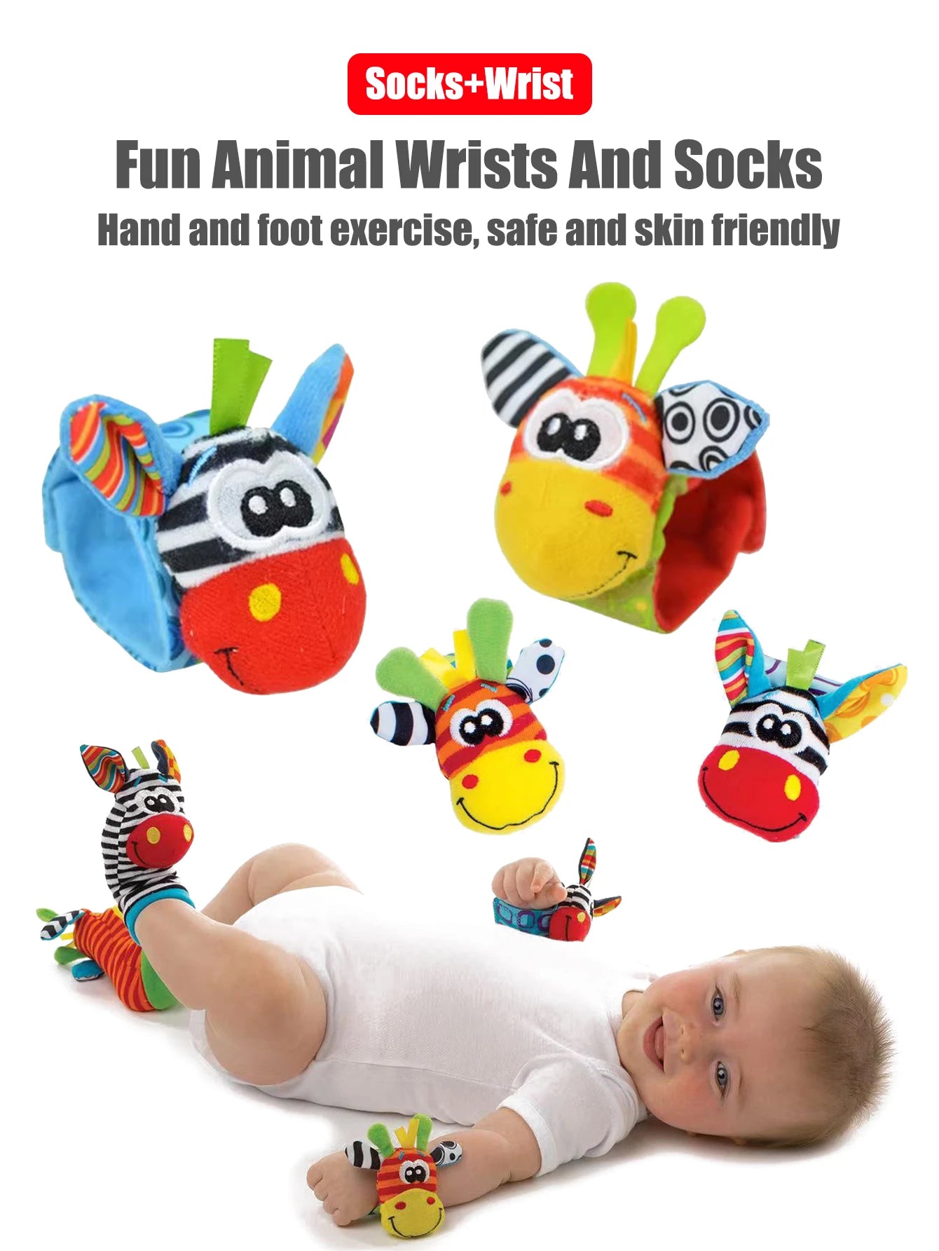 4pcs Baby Wrist Rattle Socks Set 0-12 Months Early Development Toys