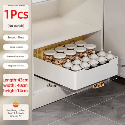 Pull Out Kitchen Storage Drawer with Slide Rails - Spice Organizer