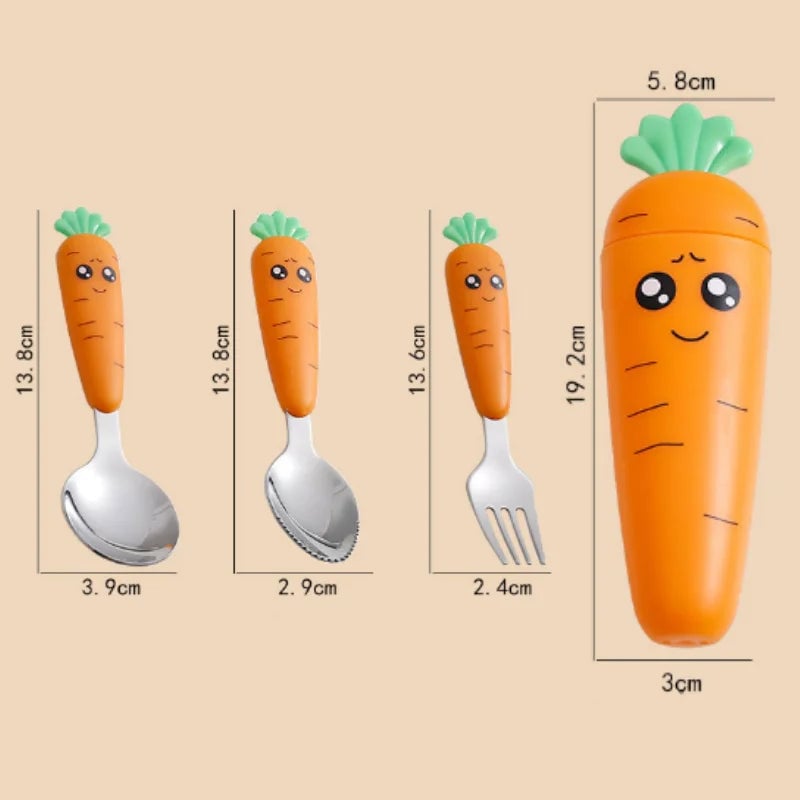 Stainless Steel Cartoon Spoon Fork Set Kids Baby Feeding Utensils