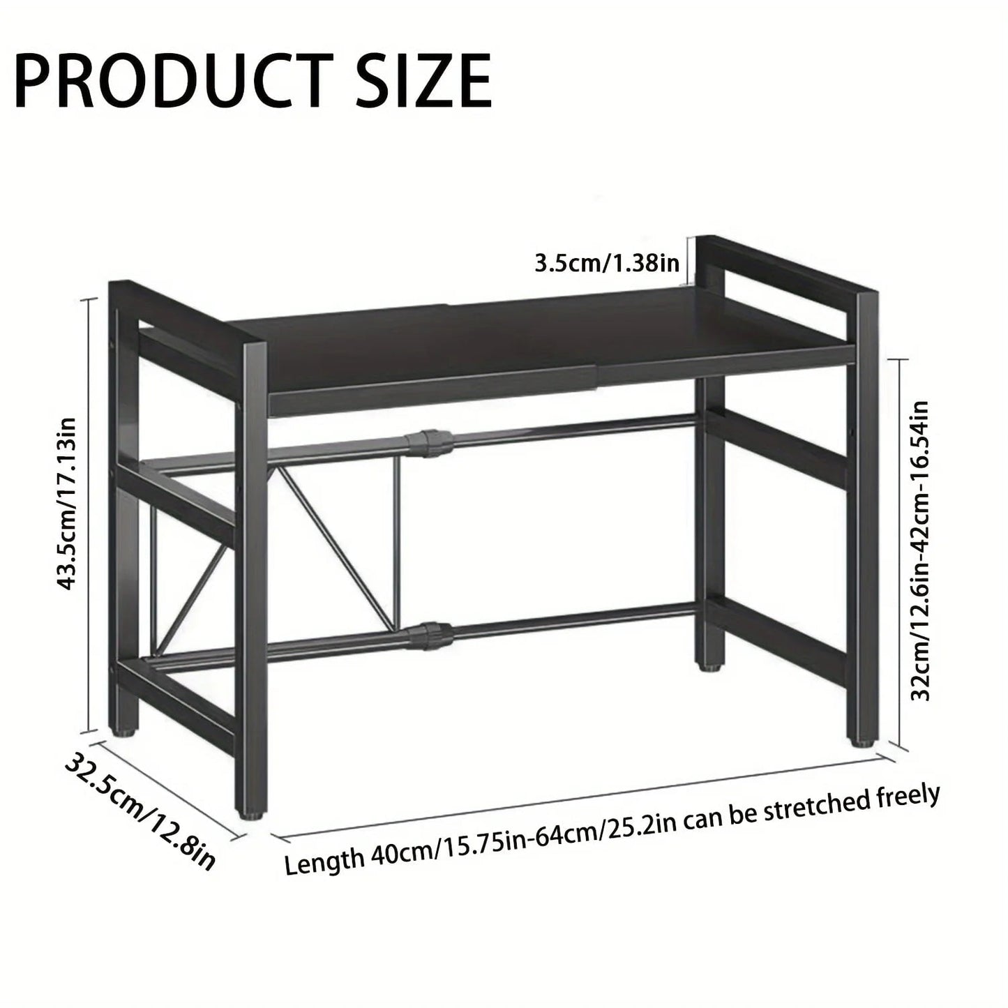 Expandable Microwave Shelf 40-64cm with 6 Hooks Kitchen Storage Rack