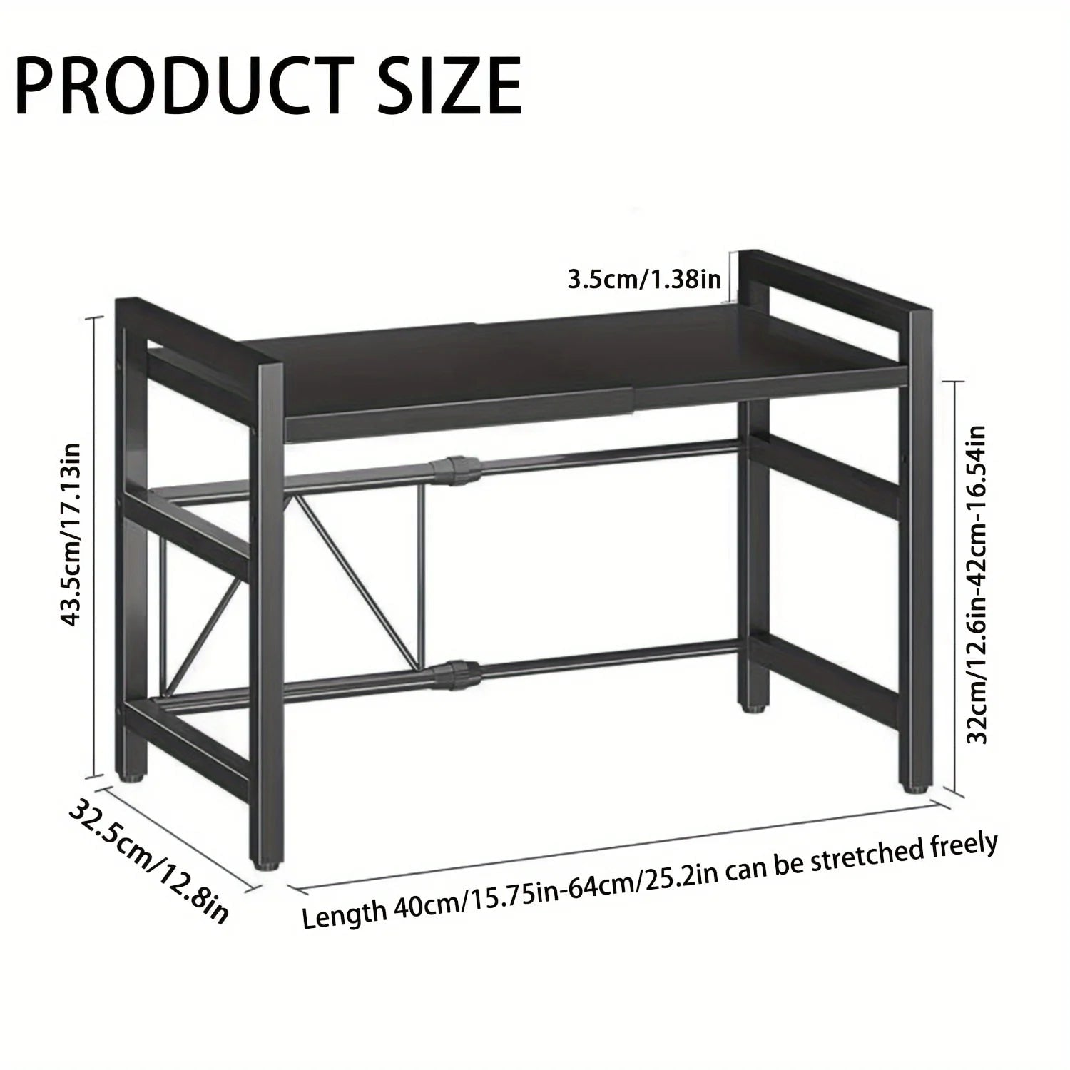 Expandable Microwave Shelf 40-64cm with 6 Hooks Kitchen Storage Rack