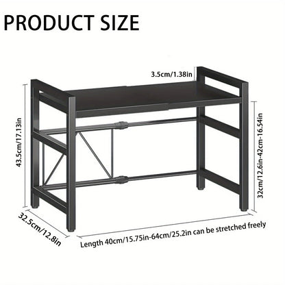 Expandable Microwave Shelf 40-64cm with 6 Hooks Kitchen Storage Rack