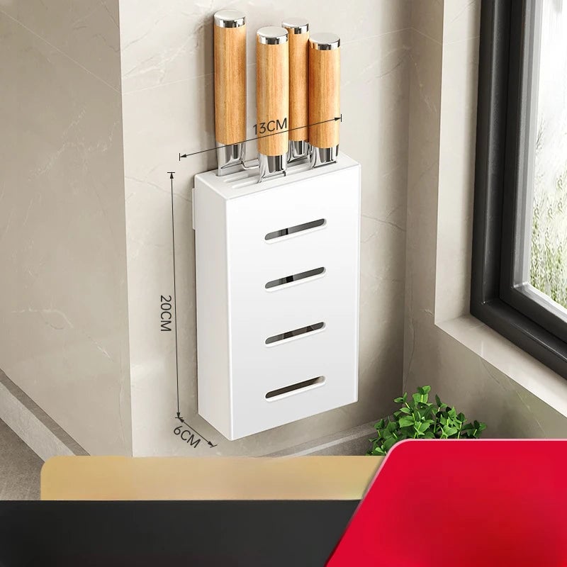 Non-Perforation Wall Mount Kitchen Knife Storage Box Organizer Rack