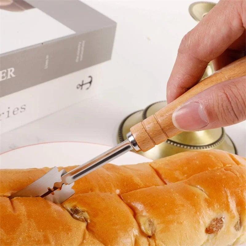 5-Blade Bread Dough Cutter Wooden Handle Baguette Pastry Knife