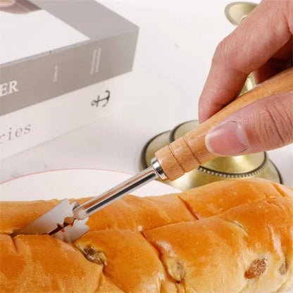 5-Blade Bread Dough Cutter Wooden Handle Baguette Pastry Knife