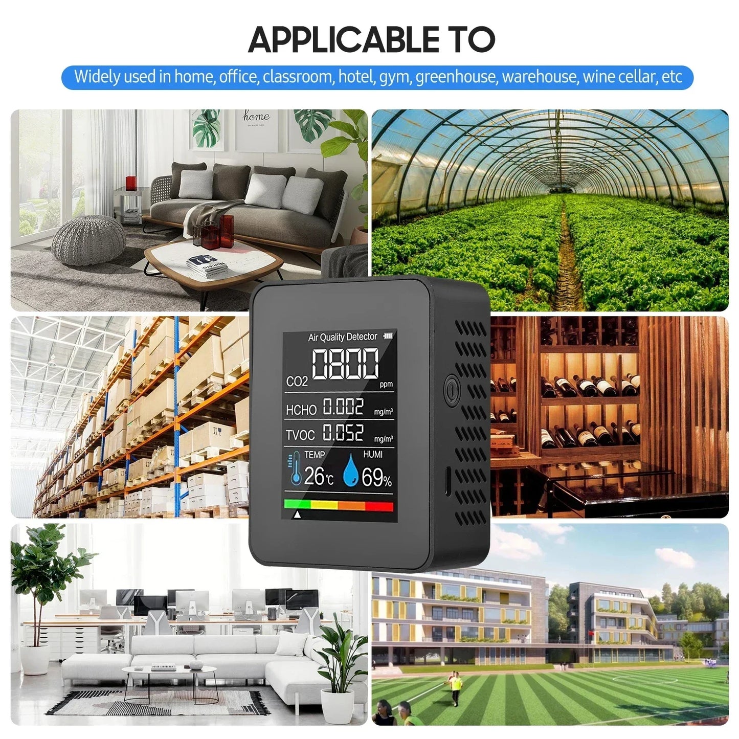 CO2 Meter Digital Air Quality Monitor - Temperature Humidity Tester